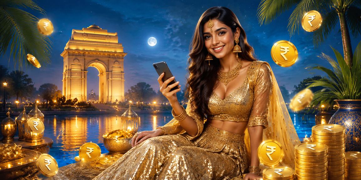 Woman celebrating with red envelope near India Gate