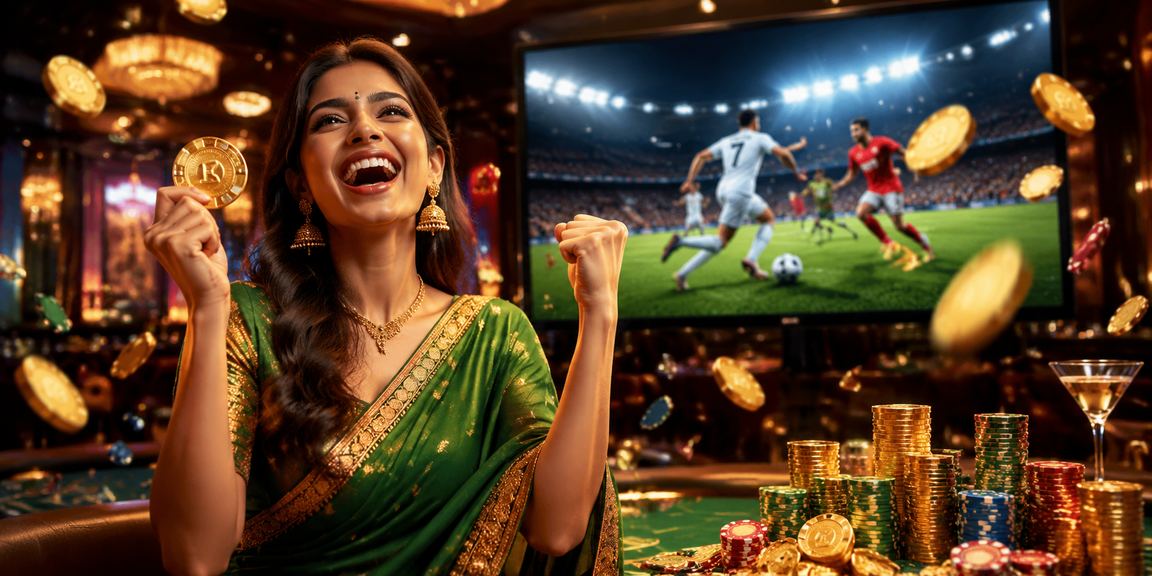 Lady playing casino games on mobile app in traditional saree