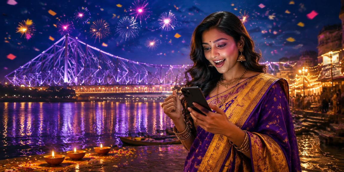 Night market in Kolkata with sports betting advertisements